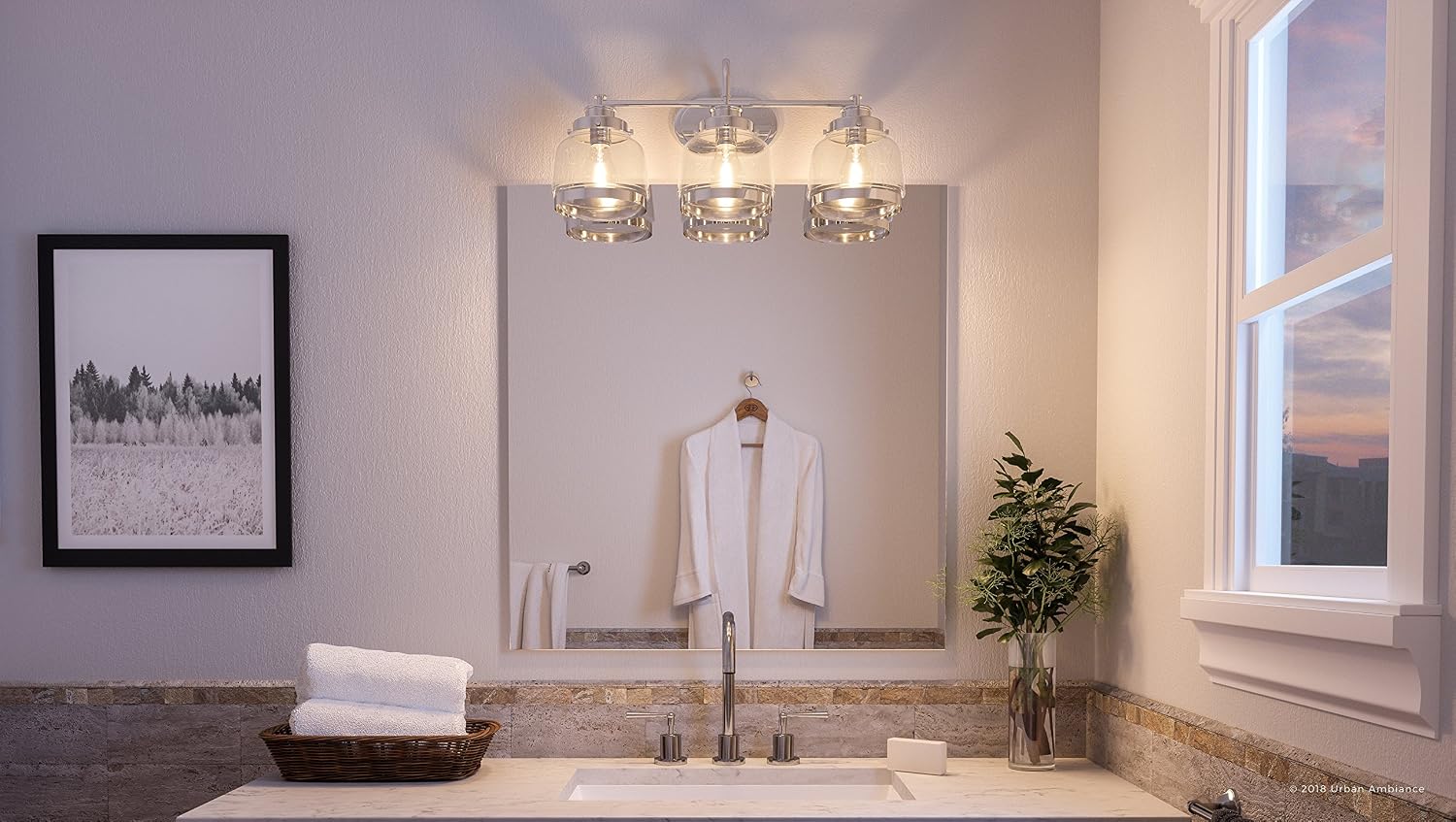 Urban Ambiance Luxury Industrial Chic Bathroom Vanity Light, Large Size: 11.25' H x 26' W, with Art Deco Style Elements, Polished Nickel Finish, UHP2538, Nottingham Collection