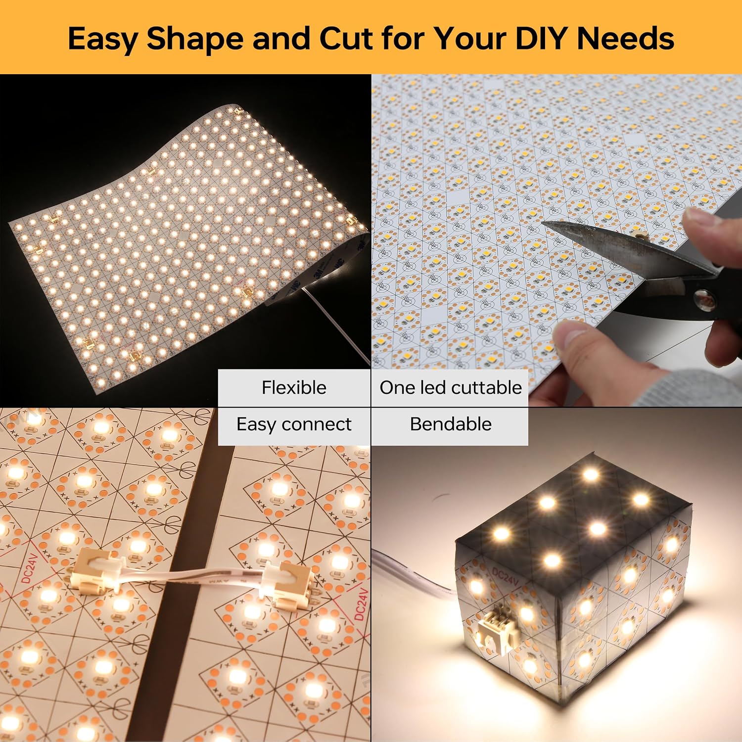 LED Backlight Sheet 4 Pack 24V 36W 3000K,Dimmable Flexible LED Panel Sheet Backlit Translucent Stone/Marble/Onyx/Quartz Countertops Walls