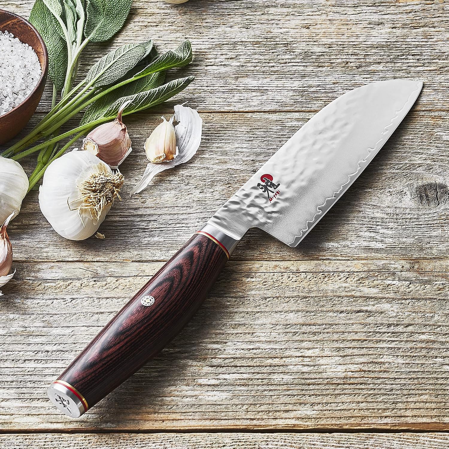 Miyabi Artisan Japanese Santoku Knife, 5,5-inch, Fine Edge Kitchen Knife, 63 Rockwell hardness, D-shaped, Rosewood Pakkawood handle, Handcrafted in Seki, Japan