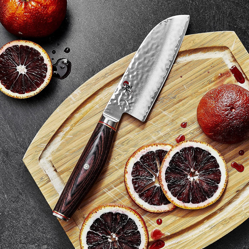 Miyabi Artisan Japanese Santoku Knife, 5,5-inch, Fine Edge Kitchen Knife, 63 Rockwell hardness, D-shaped, Rosewood Pakkawood handle, Handcrafted in Seki, Japan