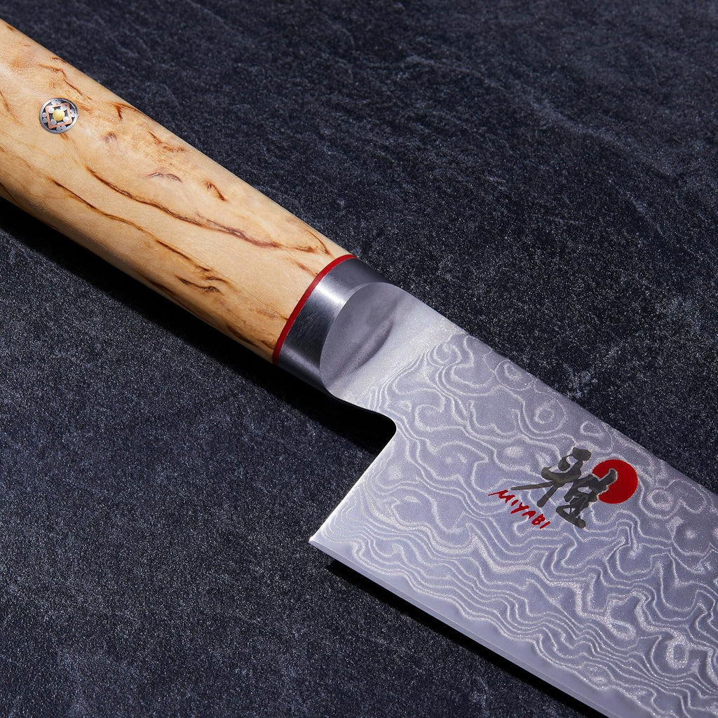 Miyabi Birchwood SG2 Japanese Chef's Knife, 6-inch, Designed for Smaller Hands, Lighter Feel, Chef's Kitchen Knife, Karelian Birch Handle, 100-layer flower Damascus pattern, Handcrafted in Seki, Japan